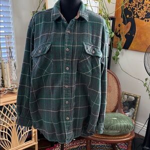 Vintage Field & Stream Green Tartan Plaid Button Up Flannel Shirt